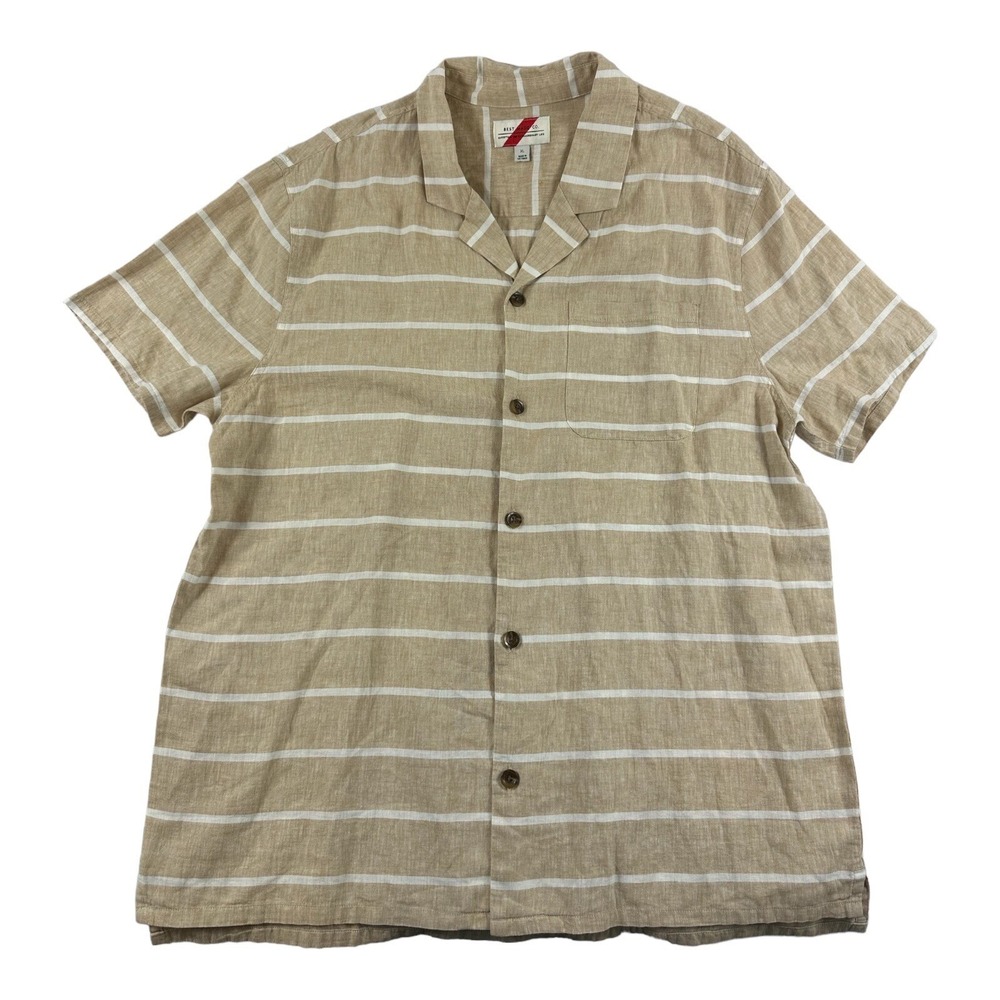Best Made Co Brown White Striped Cotton Linen Mens SS Button Front Shirt XL